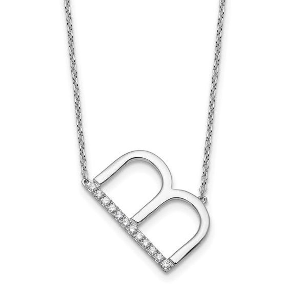 14K White Gold Sideways Diamond Initial B Necklace - Picture 2 of 3